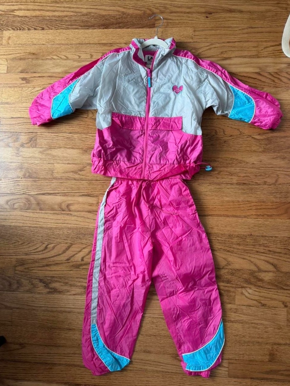 L.A. Gear Girls Pink White and Teal Retro Windbreaker Set